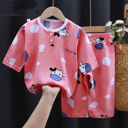 Cartoon Baby Pajamas - Cotton Silk Summer Clothes