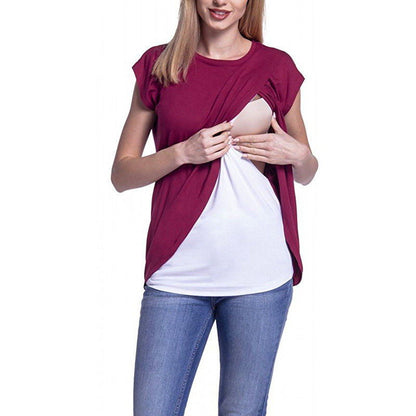 Candy-Colored Polyester Round Neck Short Sleeve Tops