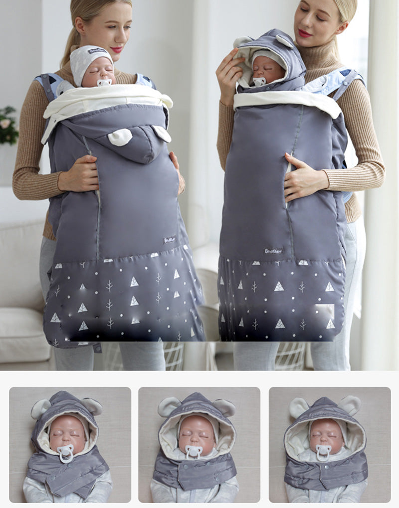 hat for the babyt with the Warm & Windproof Baby Carrier Cloak 