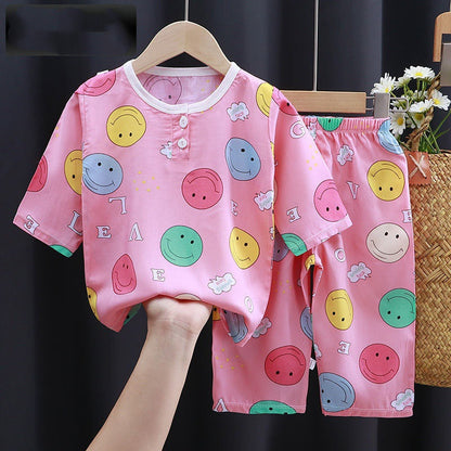 Cartoon Baby Pajamas - Cotton Silk Summer Clothes