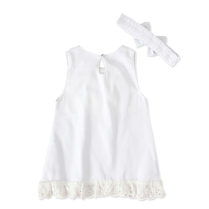 Sleeveless Bow Skirt for Baby Girls - White