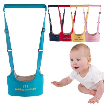 baby smile and nex to him there is blue instruction on how to use the baby safe keeper walking and 4 color 