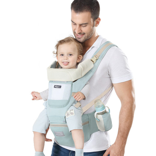 father carrier his son with blue Baby Waist Stool