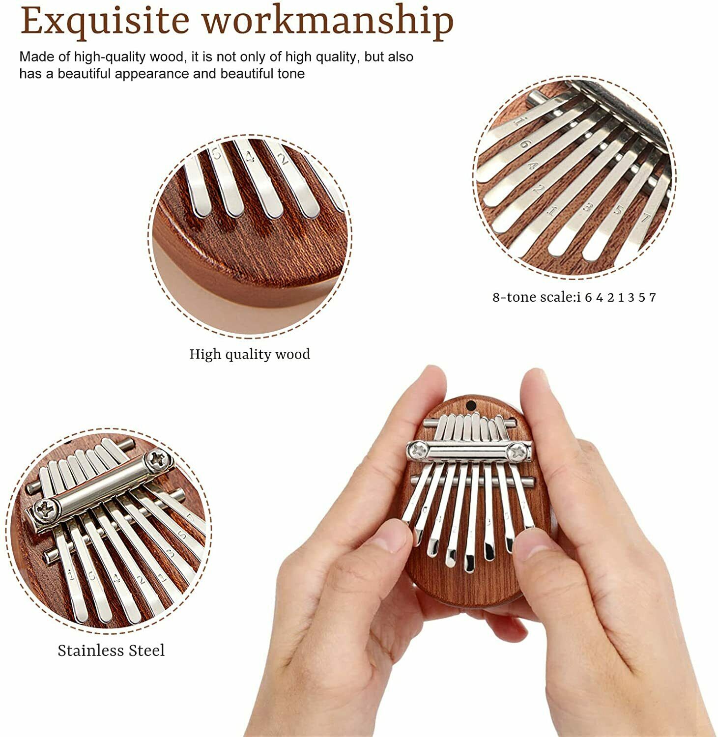 8 Keys Mini Kalimba Thumb Piano Toy - Portable Wood Musical Baby Toys