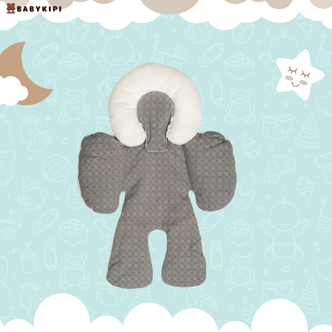 gray Design and Baby Safety Car Seat Cushion on a baby carriage