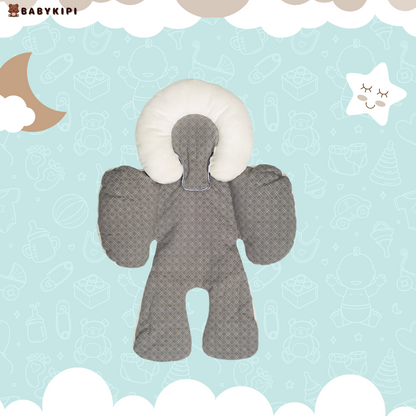 gray Design and Baby Safety Car Seat Cushion on a baby carriage