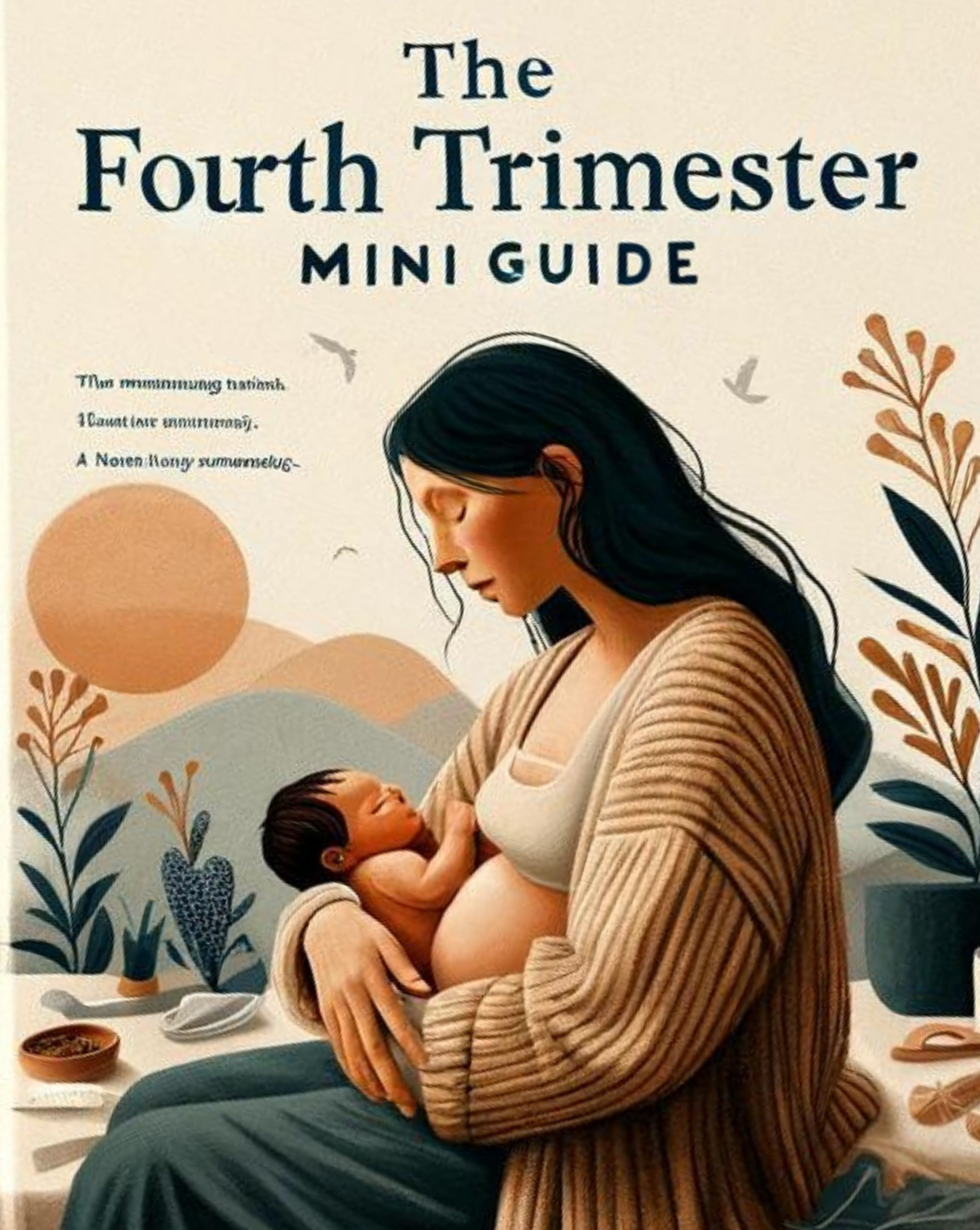 Design a new book cover for _The Fourth Trimester - Mini Guide_ that captures the essence of the postpartu