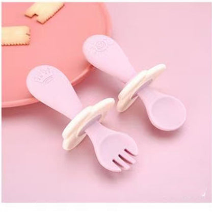 Silicone Short Handle Spoon & Fork Set for Children 