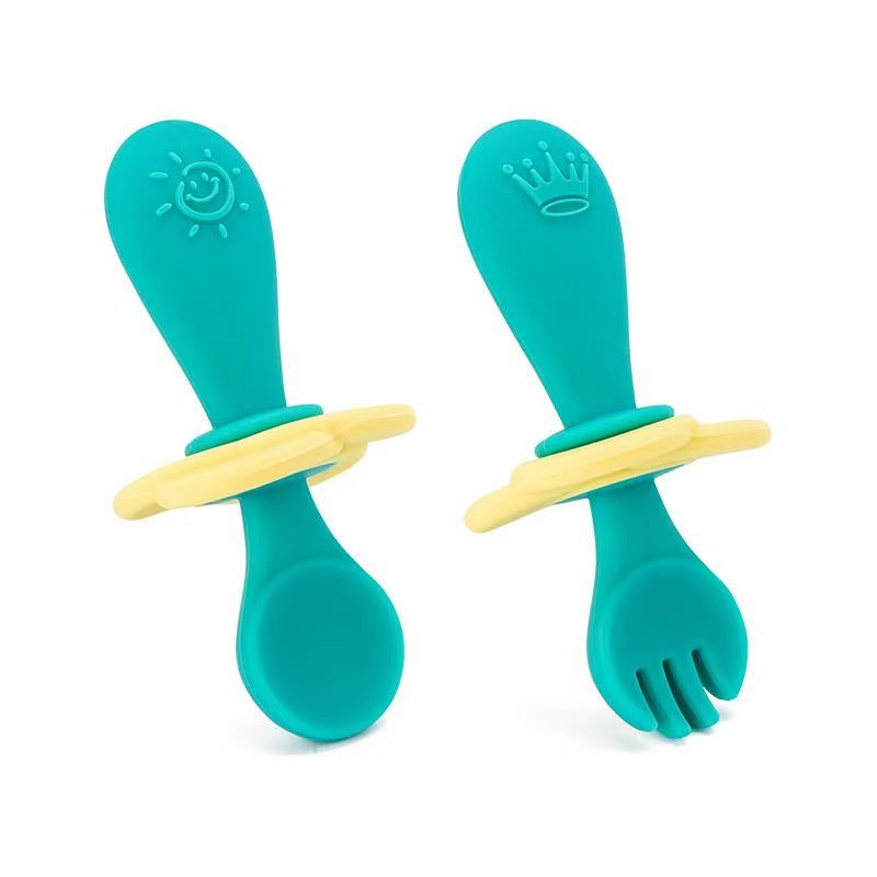 Silicone Short Handle Spoon & Fork Set for Children 