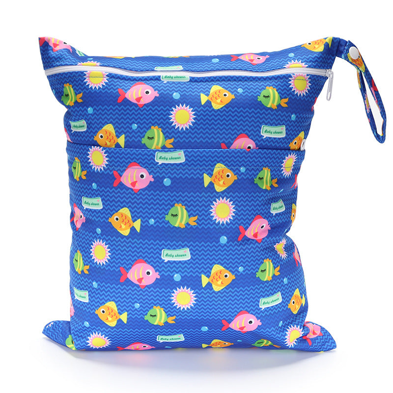 Digital Printing Double Pocket Diaper Bag with fishes