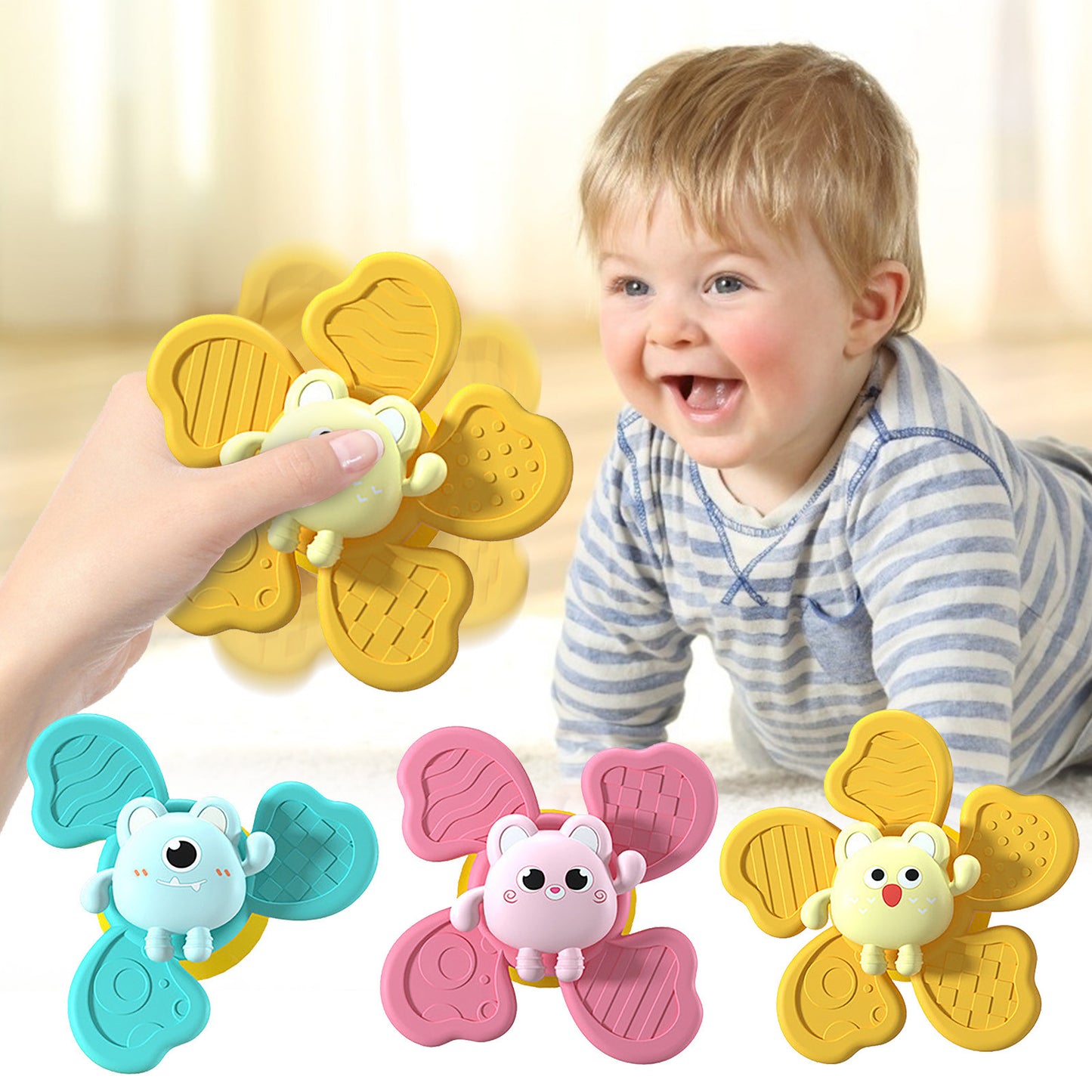 Baby Bath Spinning Top Toy | Safe Animal Hand Spinner with Suction Cups